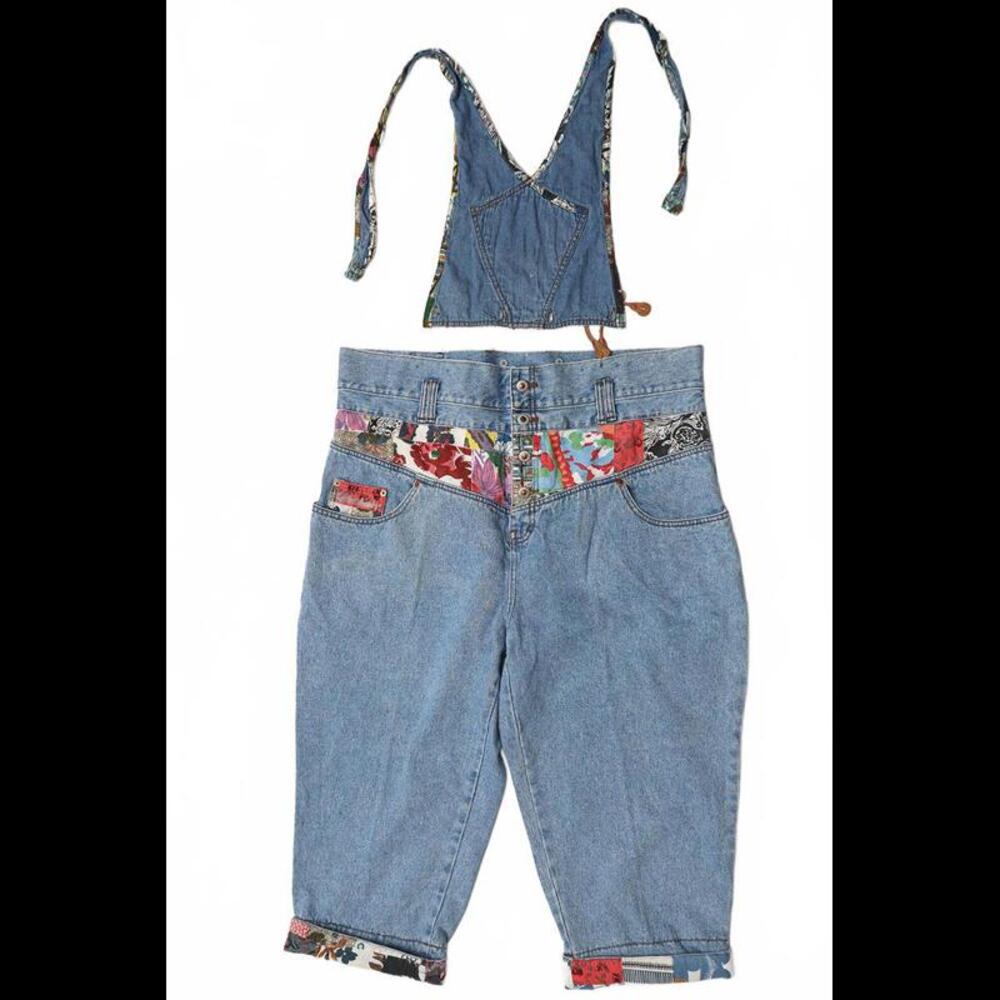 Vintage Zana Di 2-Pc. Patchwork Denim Jeans Reversable Overalls Women's 24